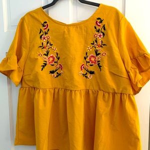 Golden & embroidered flower blouse